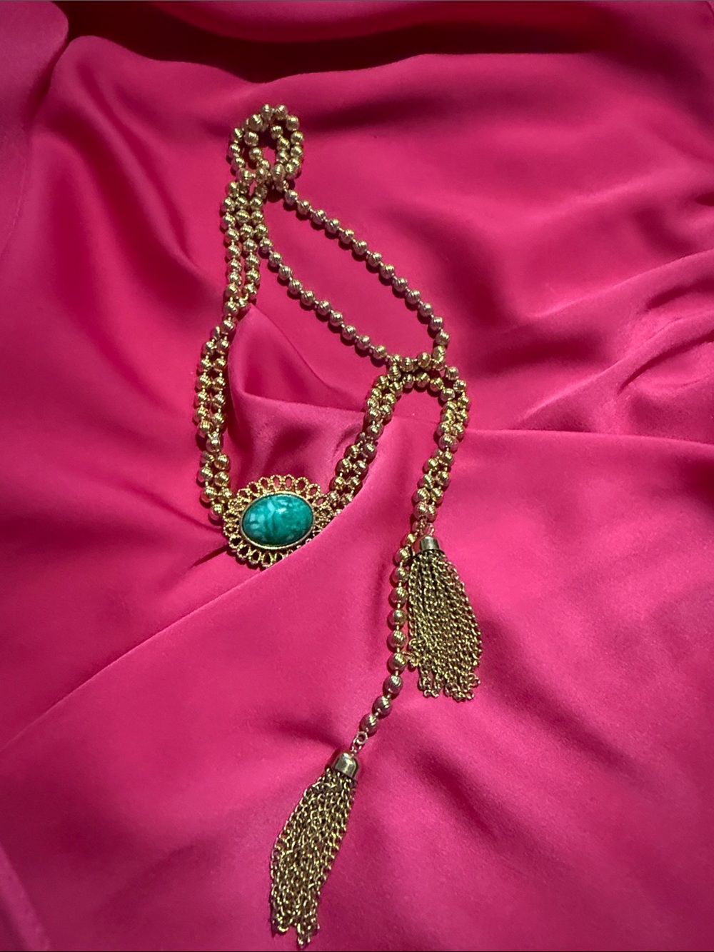 Avon 1973 Ming Green Bolo Lariat Necklace